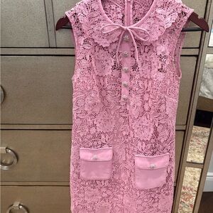 Self-Portrait Pink Lace Crystal Botton Dress Size 4 US (8UK)